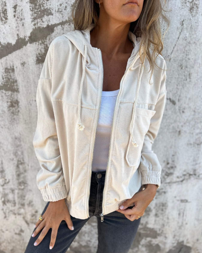 Brisa | Corduroy Hooded Zip Jacket