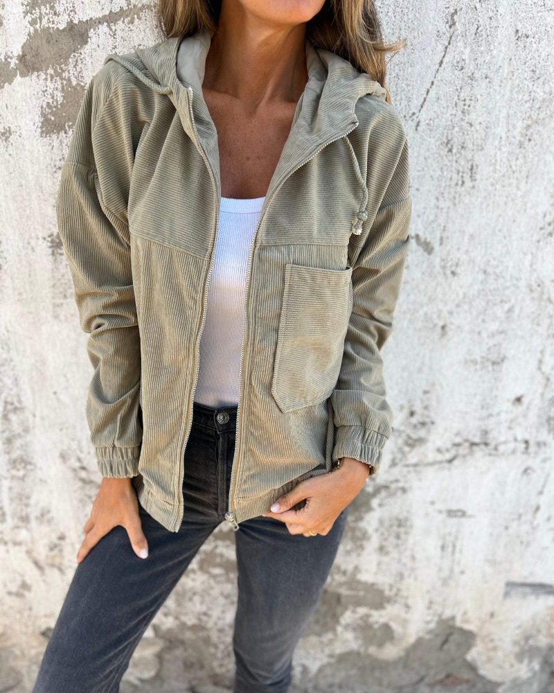 Brisa | Corduroy Hooded Zip Jacket