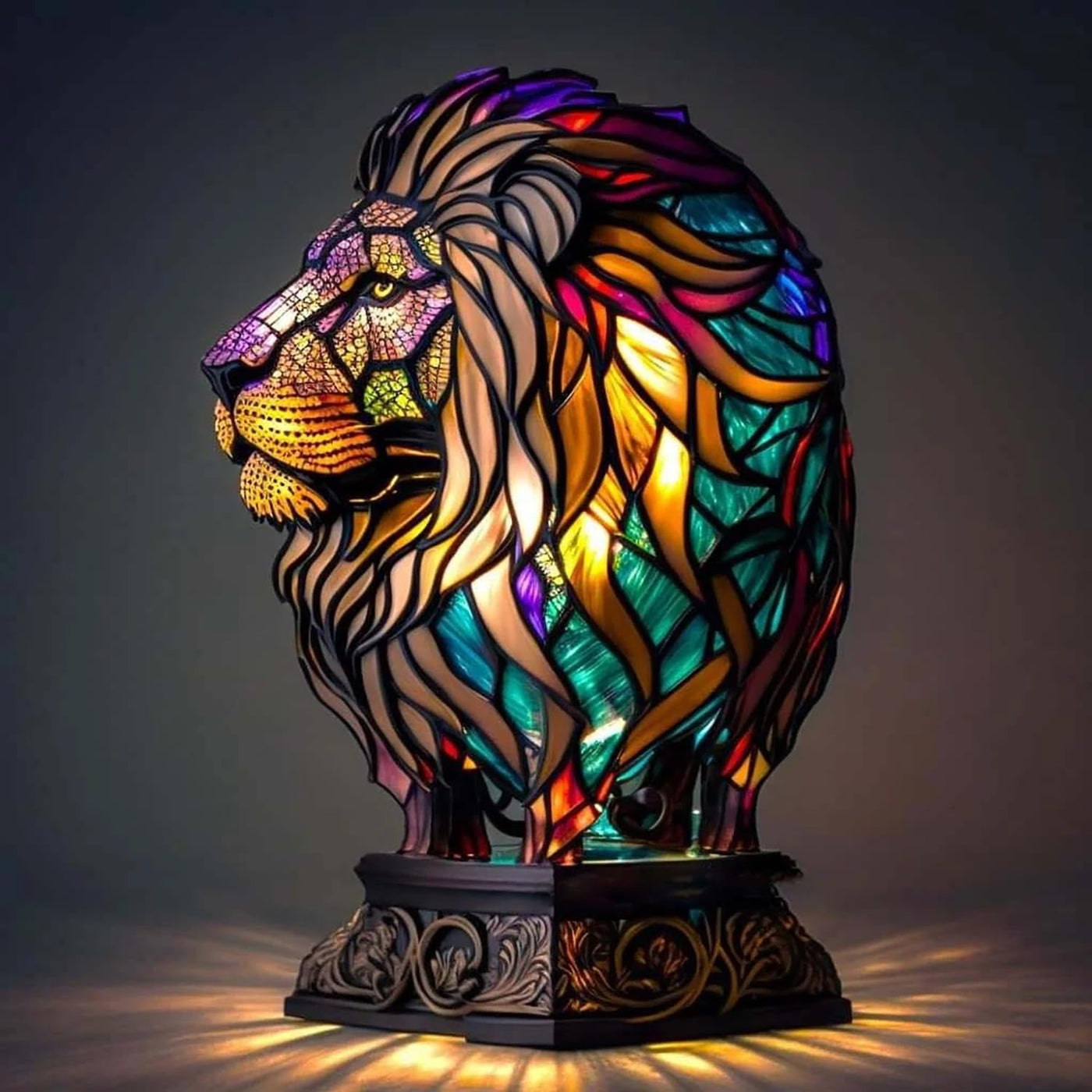 Engraved Glass Lamp with Lion Design
