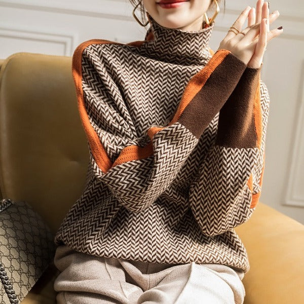Ariela | High-neck sweater with striking contrast stripes