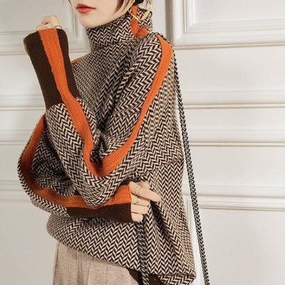 Ariela | High-neck sweater with striking contrast stripes