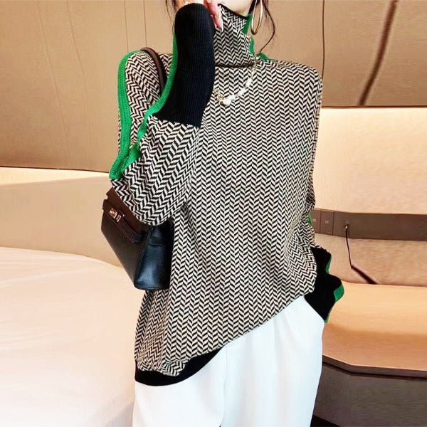 Ariela | High-neck sweater with striking contrast stripes