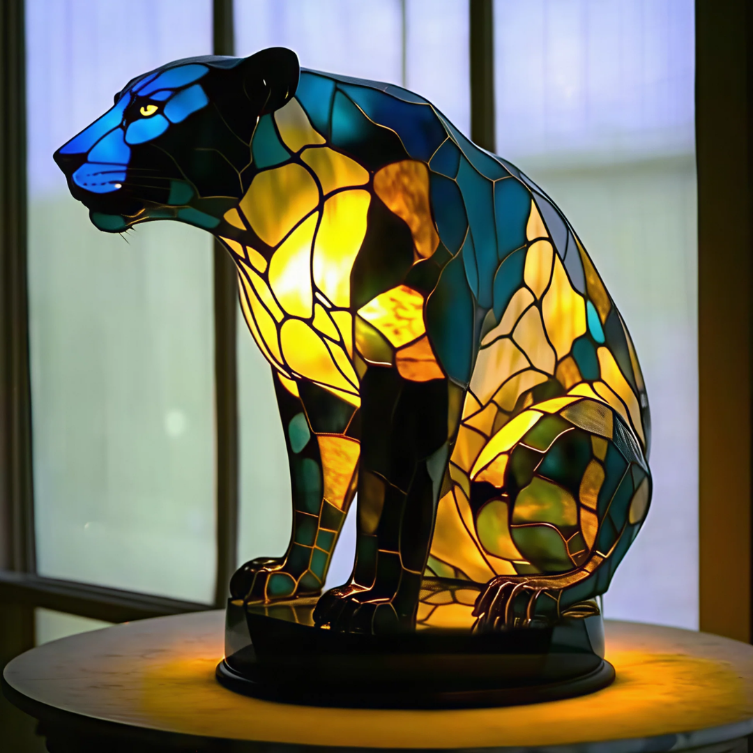 Feather Glass Panther Lamp