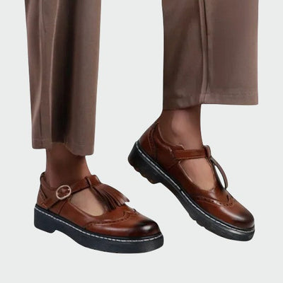 Olivia - Elegant T-Bar Leather Shoes