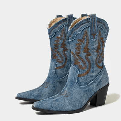 Veloria Denim Western Ankle Boots